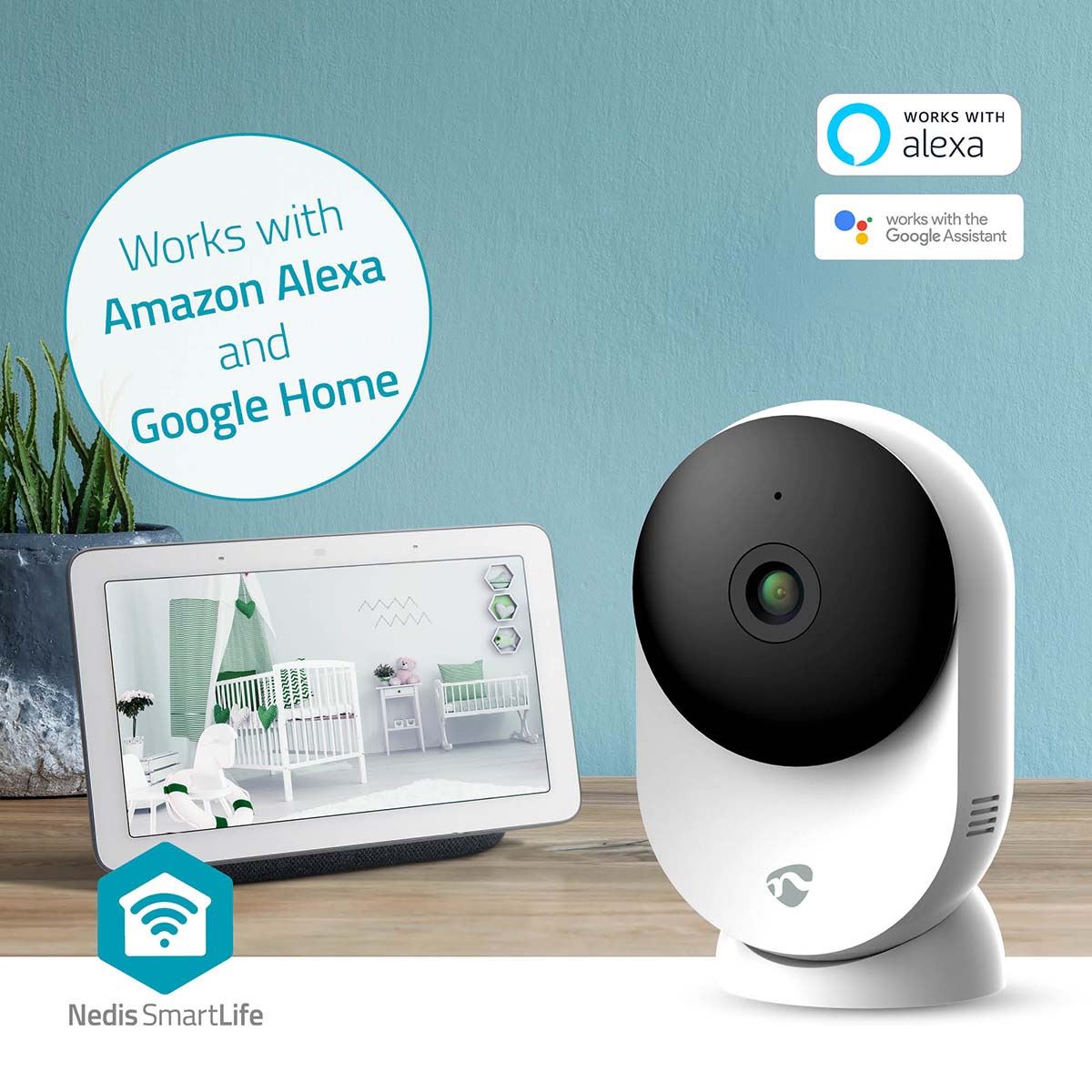 Nedis SmartLife Indoor Camera | Wi-Fi | 3MP Full HD 1296p | Cloud Storage (optional) / microSD (not included) / Onvif | With motion sensor | Night vision | White