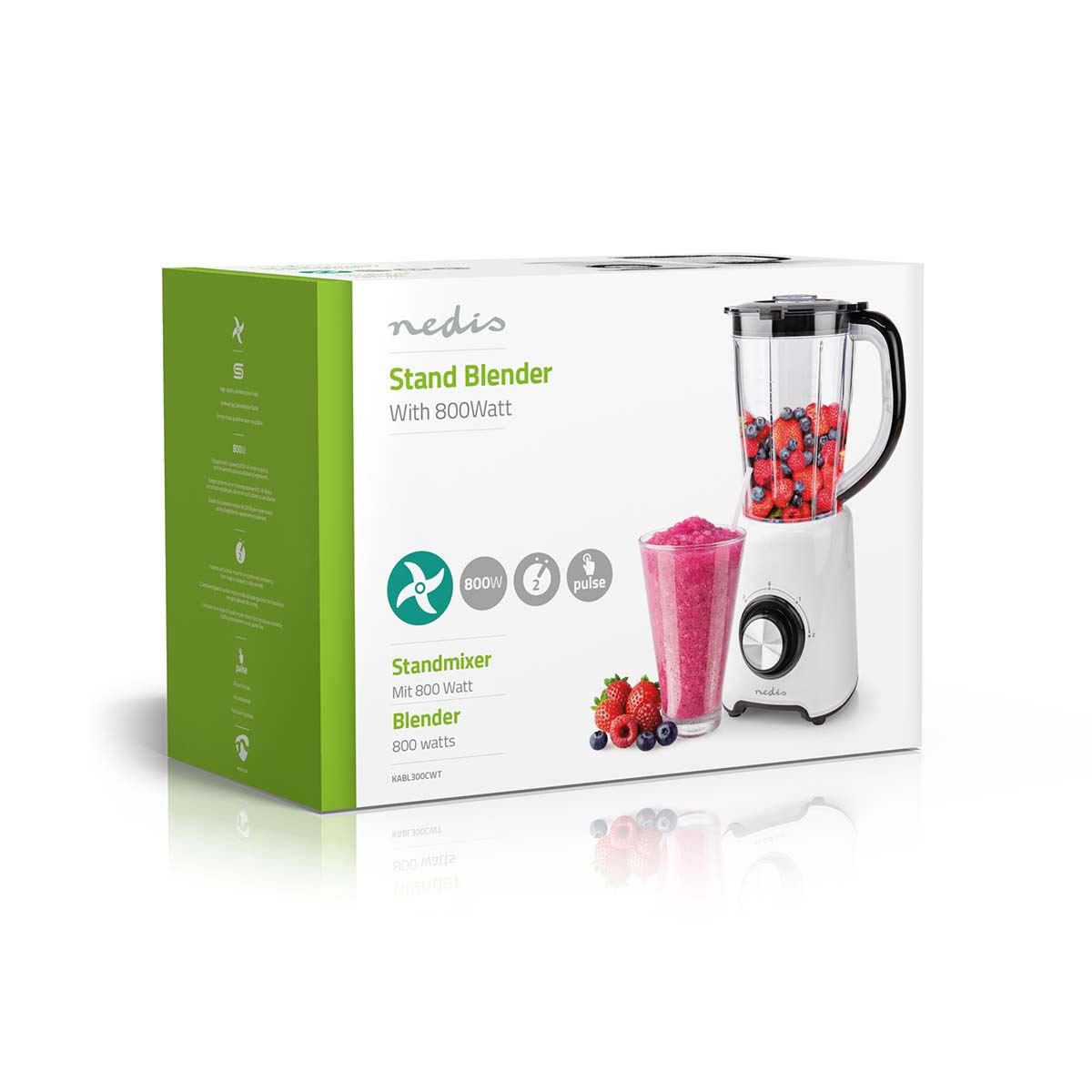 Nedis Stand Blender | 800 W | 1.5 l | Plastic | 2-Speed Setting | Black / White