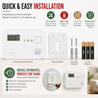 Alecto COA3910 Carbon monoxide Alarm with 10 year Sensor Runtime & LCD Display | EN50291-1:20180 | White