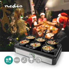 Nedis Party Wok Set | Grill | 6 Persons | Spatula | Temperature setting | Non stick coating | Rectangle