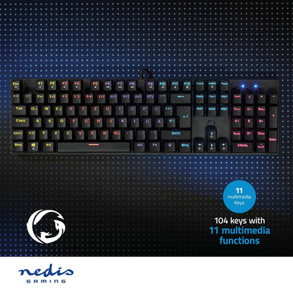 Nedis Wired Gaming Keyboard | USB Type-A | Mechanical Keys | LED | German | DE Layout | USB Powered | Power cable length: 1.50 m | Gaming