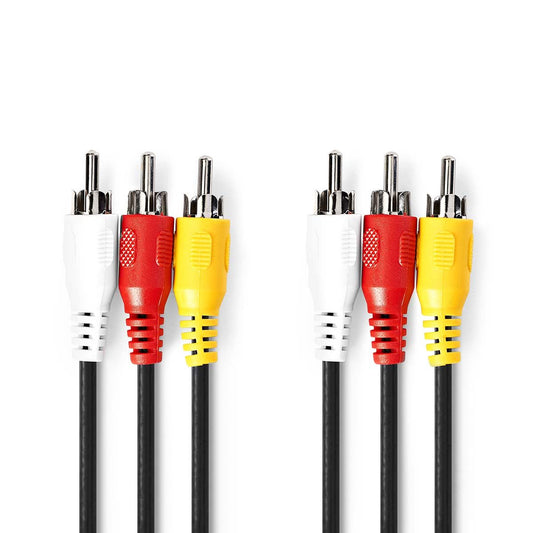 Nedis Composite Video Cable | 3x RCA Male | 3x RCA Male | Nickel Plated | 480p | 1.50 m | Round | PVC | Black | Label