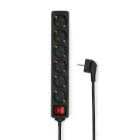 Nedis Extension Socket | Type F (CEE 7/7) | 6-Way | 5.00 m | 3680 W | 16 A | Kind of grounding: Side Contacts | 230 V AC 50/60 Hz | Socket angle: 45 ° | H05VV-F 3G1.5mm² | On/Off switch | Black