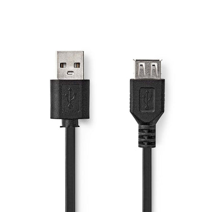 Nedis USB Cable | USB 2.0 | USB-A Male | USB-A Female | 480 Mbps | Nickel Plated | 2.00 m | Round | PVC | Black | Label