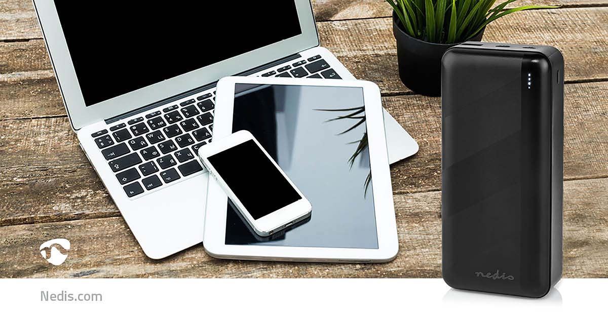Nedis Powerbank | 32000 mAh | 2.4 / 3.0 / 3.25 A | Number of outputs: 2 | Output connection: 1x USB-A / 1x USB-C™ | Input connection: 1x Micro USB / 1x USB-C™ | PD3.0 45W / PD3.0 65W | Lithium-Polymer