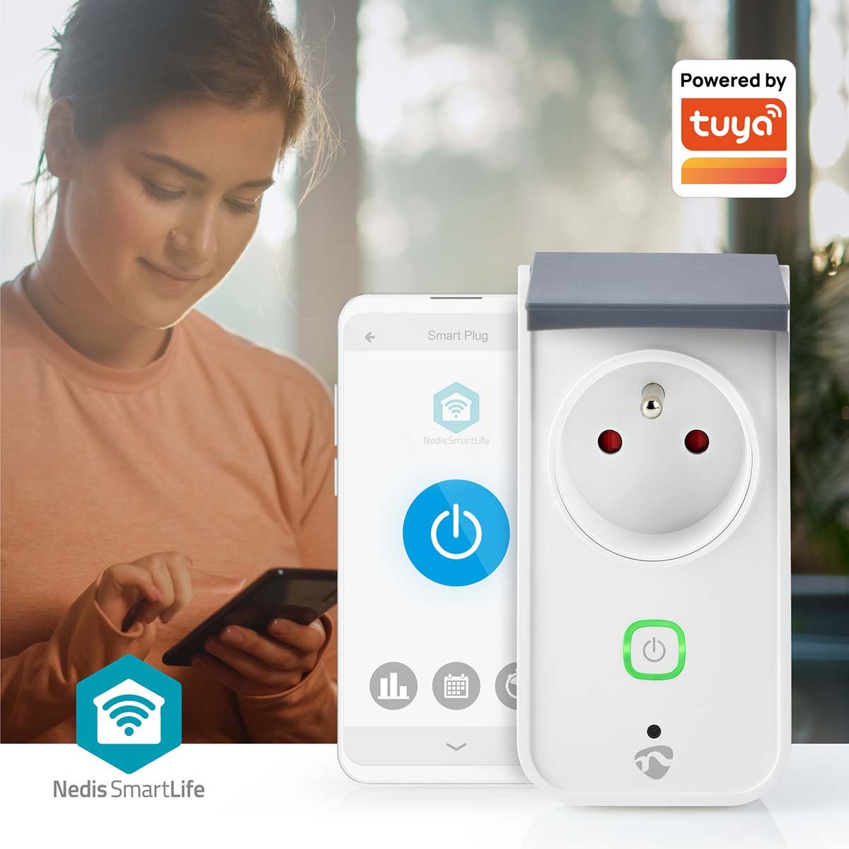 Nedis SmartLife Smart Plug | Wi-Fi | IP44 | Power meter | 3680 W | Type E (CEE 7/6) | -30 - 40 °C | Android™ / IOS | Grey / White | 1 pcs