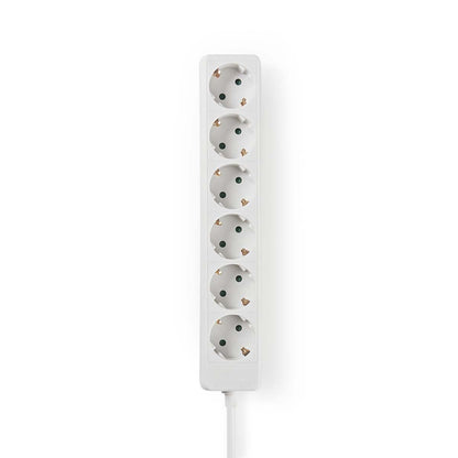 Nedis Extension Socket | Type F (CEE 7/7) | 6-Way | 1.50 m | 3680 W | 16 A | Kind of grounding: Side Contacts | 230 V AC 50/60 Hz | Socket angle: 45 ° | H05VV-F 3G1.5mm² | White