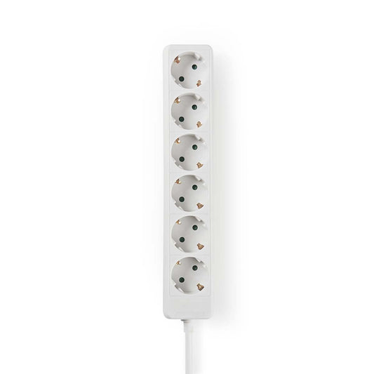 Nedis Extension Socket | Type F (CEE 7/7) | 6-Way | 1.50 m | 3680 W | 16 A | Kind of grounding: Side Contacts | 230 V AC 50/60 Hz | Socket angle: 45 ° | H05VV-F 3G1.5mm² | White