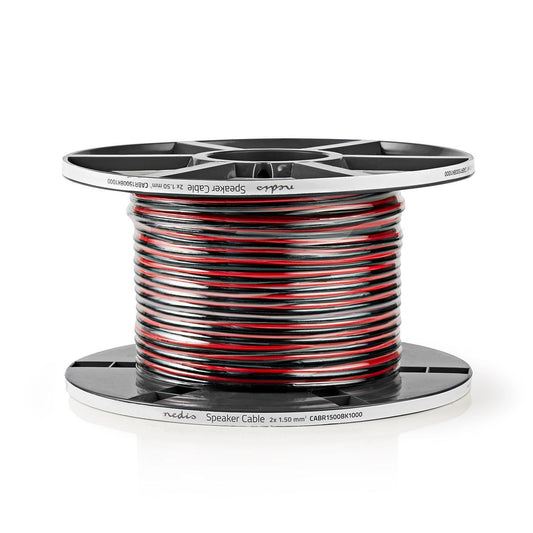 Nedis Speaker Cable | 2 x 1.50 mm² | Copper | 100.0 m | Round | PVC | Black / Red | Reel