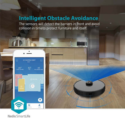 Nedis SmartLife Robot Vacuum Cleaner | Laser Navigation | Wi-Fi | Capacity collection reservoir: 0.6 l | Automatic charging | Maximum operating time: 2 hrs | Black | Android™ / IOS
