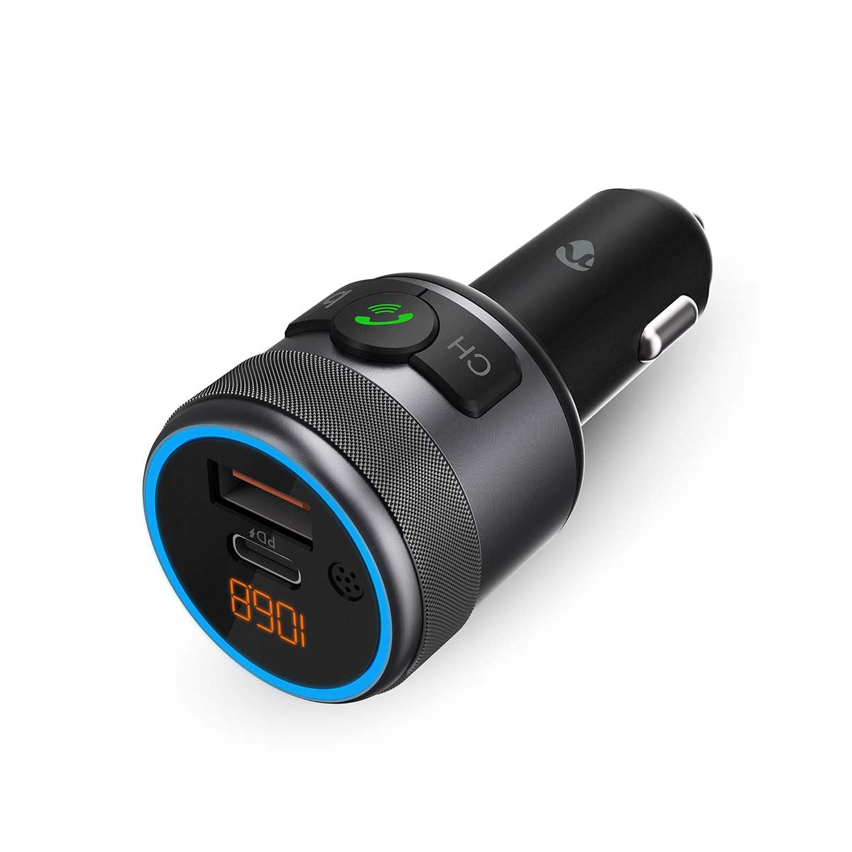 Nedis Car FM Transmitter | Fixed | Hands free calling | 1 " | Amber Screen | Bluetooth® | PD 18 W / PD 24 W | Fast charging | Bass boost | Google Assistant / Siri | Black