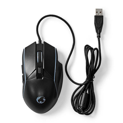 Nedis Gaming Mouse | Wired | 800 / 1200 / 2400 / 3200 / 4800 / 7200 dpi | Adjustable DPI | Number of buttons: 6 | Right-Handed | 1.50 m | LED