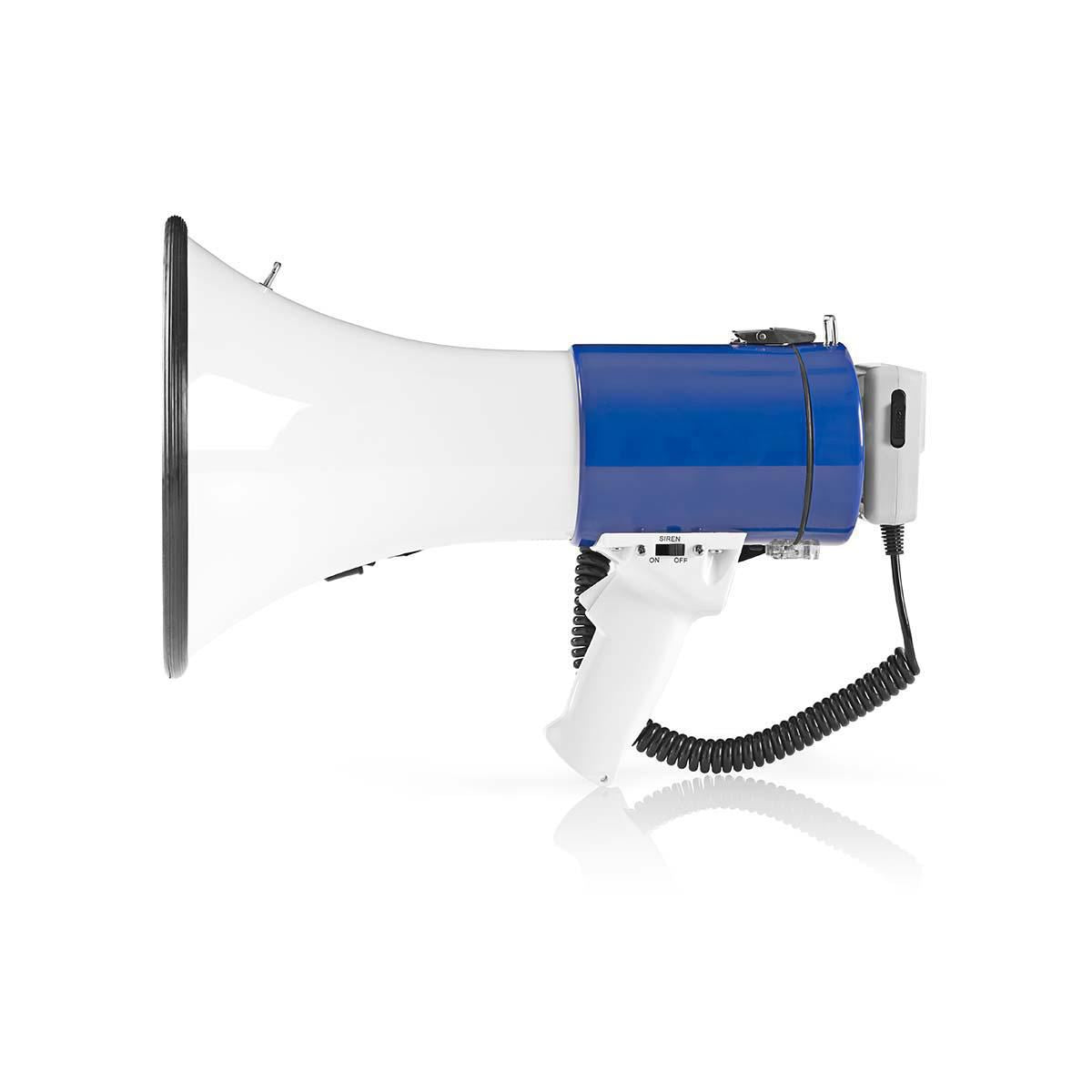 Nedis Megaphone | Maximum range: 1500 m | Maximum Volume control: 120 dB | Detachable Microphone | Built-in siren | Shoulder strap | Blue / White