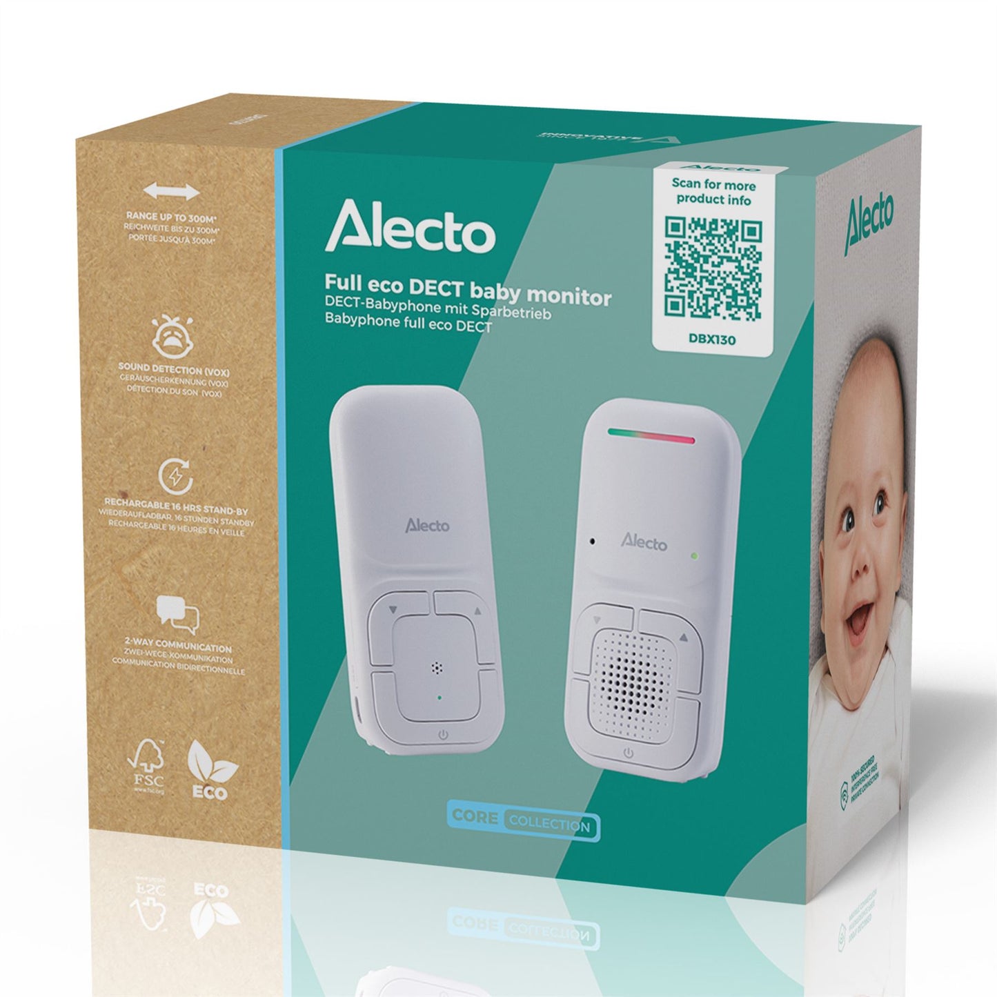 Alecto DBX130 DECT Digital Audio Baby Monitor, Parent Unit with Rechargeable Batter | Crystal-Clear Sound | White