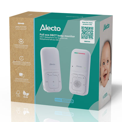 Alecto DBX130 DECT Digital Audio Baby Monitor, Parent Unit with Rechargeable Batter | Crystal-Clear Sound | White