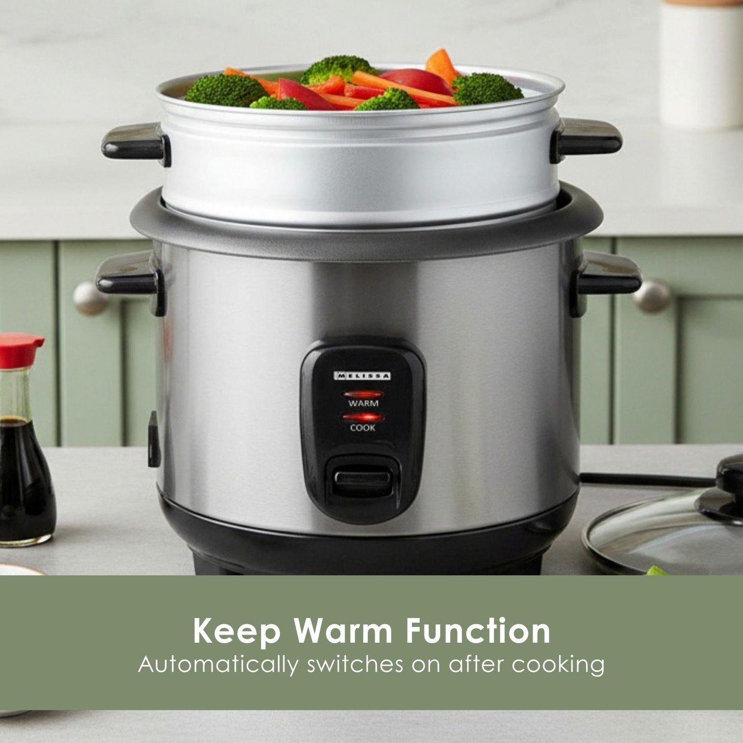 MELISSA Rice Cooker | 1.5 l | 500 W | Non stick coating | Removable bowl | Steamer Basket | Keep-warm function | Auto shut-off
