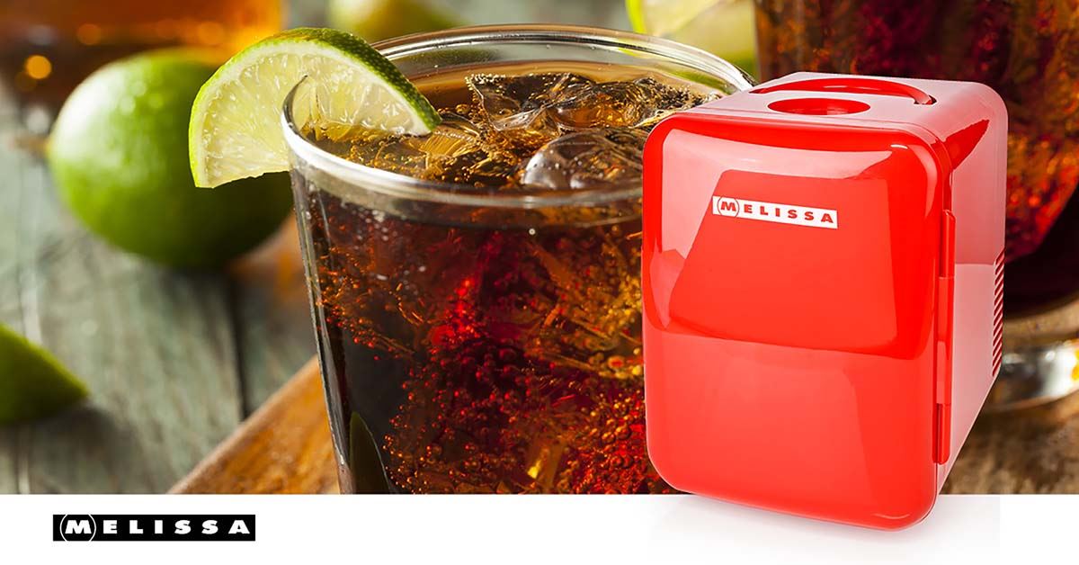 MELISSA Portable Mini Fridge | Mains or 12v Aux | 6 cans / 4 l capacity | 100-240 V / 12 V  Vehicle| Heating / Cooling function | Carrying handle | Red