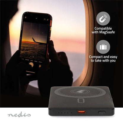 Nedis PBKWL20W025BK | Powerbank | 5000 mAh | Wireless charging | 1.67 / 2.22 / 3.0 A | Number of outputs: 1 | Output connection: 1x USB-C™ | Input connection: 1x USB-C™ | PD3.0 20W | Lithium-Polymer