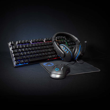Nedis Gaming Combo Kit | 5-in-1 | Keyboard, Headset, Mouse and Mouse Pad | Black | QWERTY | US Layout