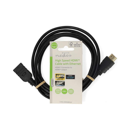 Nedis High Speed HDMI™ Cable with Ethernet | HDMI™ Connector | HDMI™ Output | 4K@60Hz | ARC | 10.2 Gbps | 2.00 m | Round | PVC | Black | Label