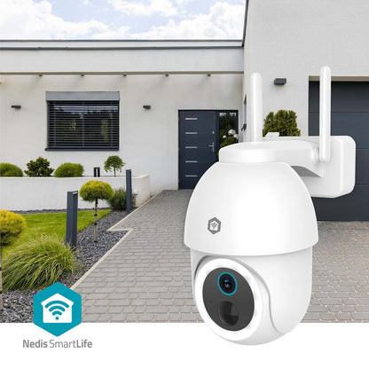 Nedis SmartLife Outdoor Camera | Spotlight | 3MP Full HD 1296p | Pan tilt | IP65 | Max. battery life: 3 Months | Cloud Storage (optional) / microSD (not included) | 5 V DC | With motion sensor | Night vision | White