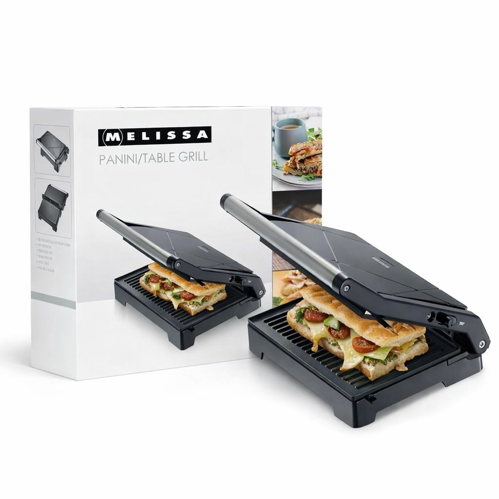 MELISSA Contact Grill | 1000 W | 23 x 14.5 cm | Opens out Table Grill Function| Plastic / Stainless Steel