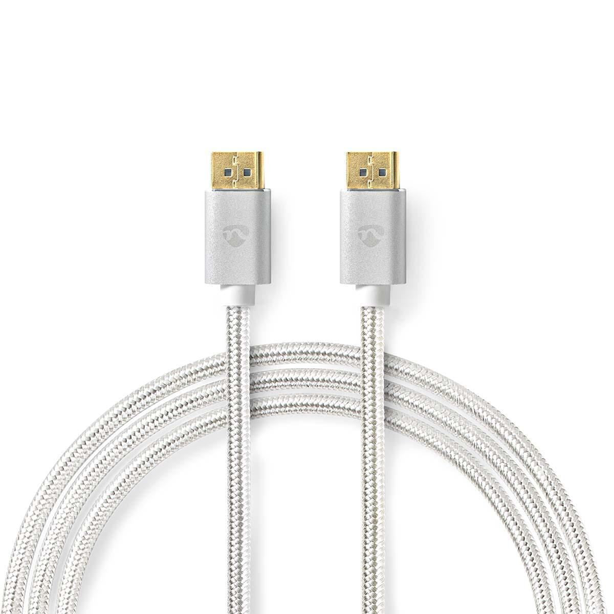 Nedis DisplayPort Cable | DisplayPort Male | DisplayPort Male | 8K@60Hz | Gold Plated | 2.00 m | Round | Braided | Silver | Cover Window Box