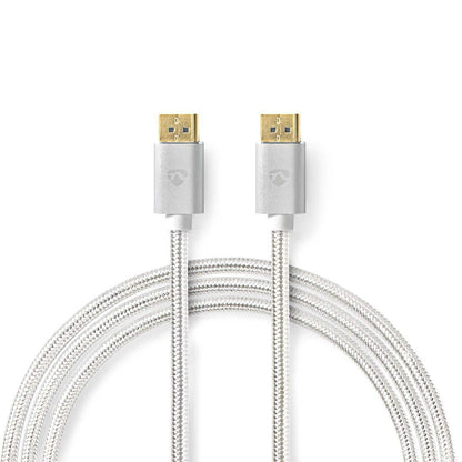 Nedis DisplayPort Cable | DisplayPort Male | DisplayPort Male | 8K@60Hz | Gold Plated | 2.00 m | Round | Braided | Silver | Cover Window Box