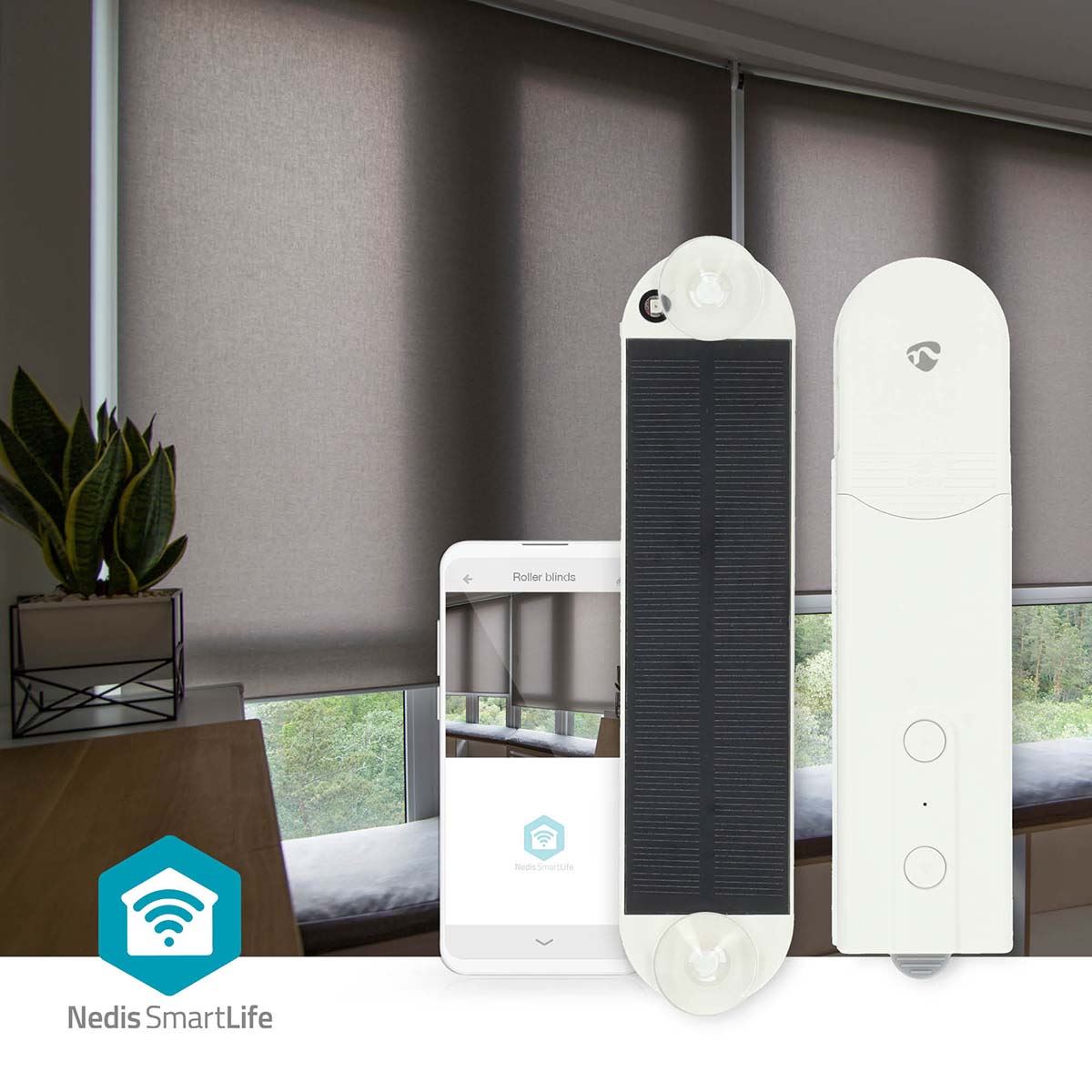 Nedis SmartLife Curtain Robot | Cable System | Panel curtains / Roller blinds / Roman blinds | Mains Powered / Solar Powered | 2000 mAh | Bluetooth® | White