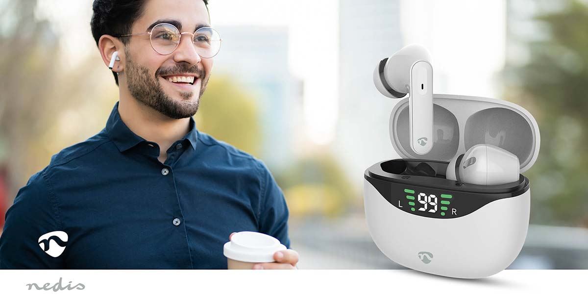 Nedis Fully Wireless Earphones | ANC (Active Noise Cancelling) | Bluetooth® | Maximum battery play time: 30 hrs | Touch Control | Charging case | Wireless charging case | Built-in microphone | Voice control support | White
