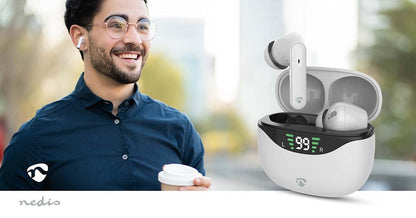 Nedis Fully Wireless Earphones | ANC (Active Noise Cancelling) | Bluetooth® | Maximum battery play time: 30 hrs | Touch Control | Charging case | Wireless charging case | Built-in microphone | Voice control support | White