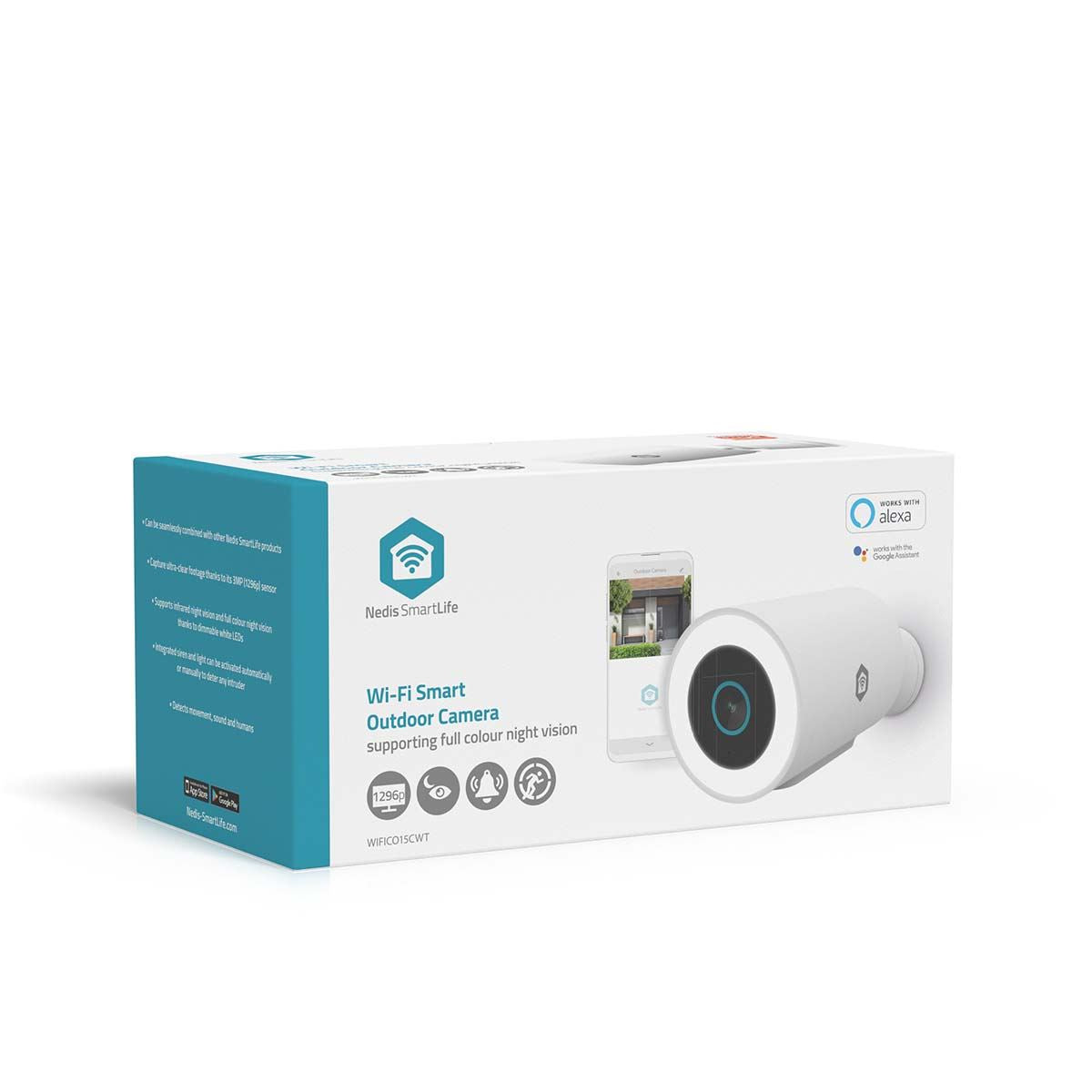 Nedis SmartLife Outdoor Camera | Spotlight | 3MP Full HD 1296p | IP65 | Cloud Storage (optional) / microSD (not included) / Onvif | 5 V DC | With motion sensor | Night vision | White