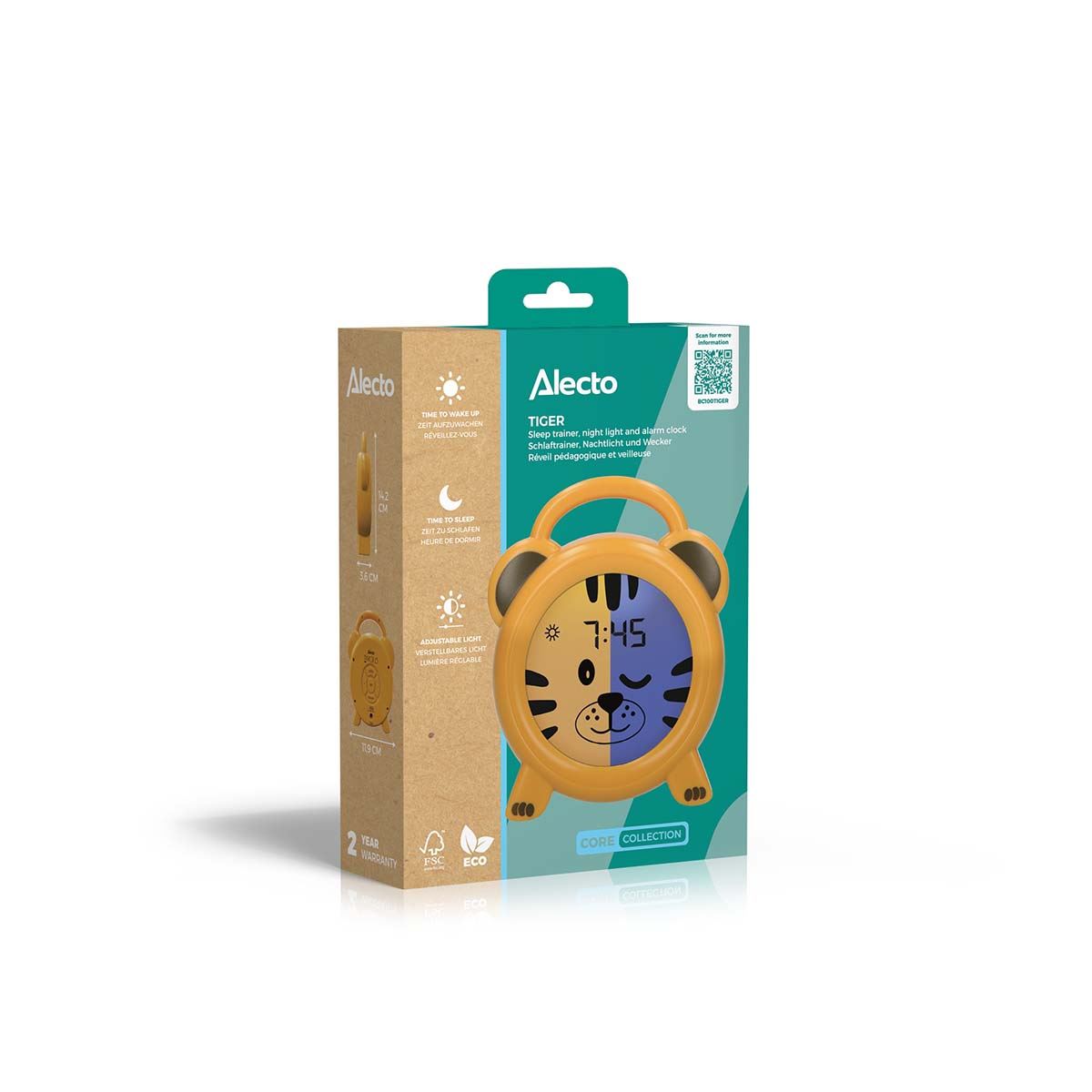 Alecto BC100TIGER | Sleep Trainer & Night Lamp Light / Alarm Clock - Tiger