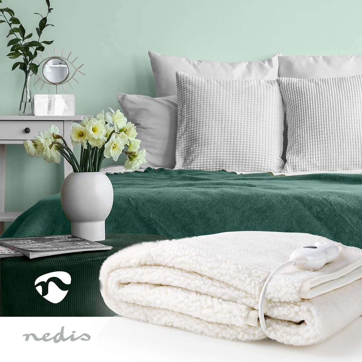 Nedis Electric Blanket | Underblanket | 1 Person | 150 x 80 cm | 3 Heat Settings | Washable | Overheating protection | Polyester / Synthetic