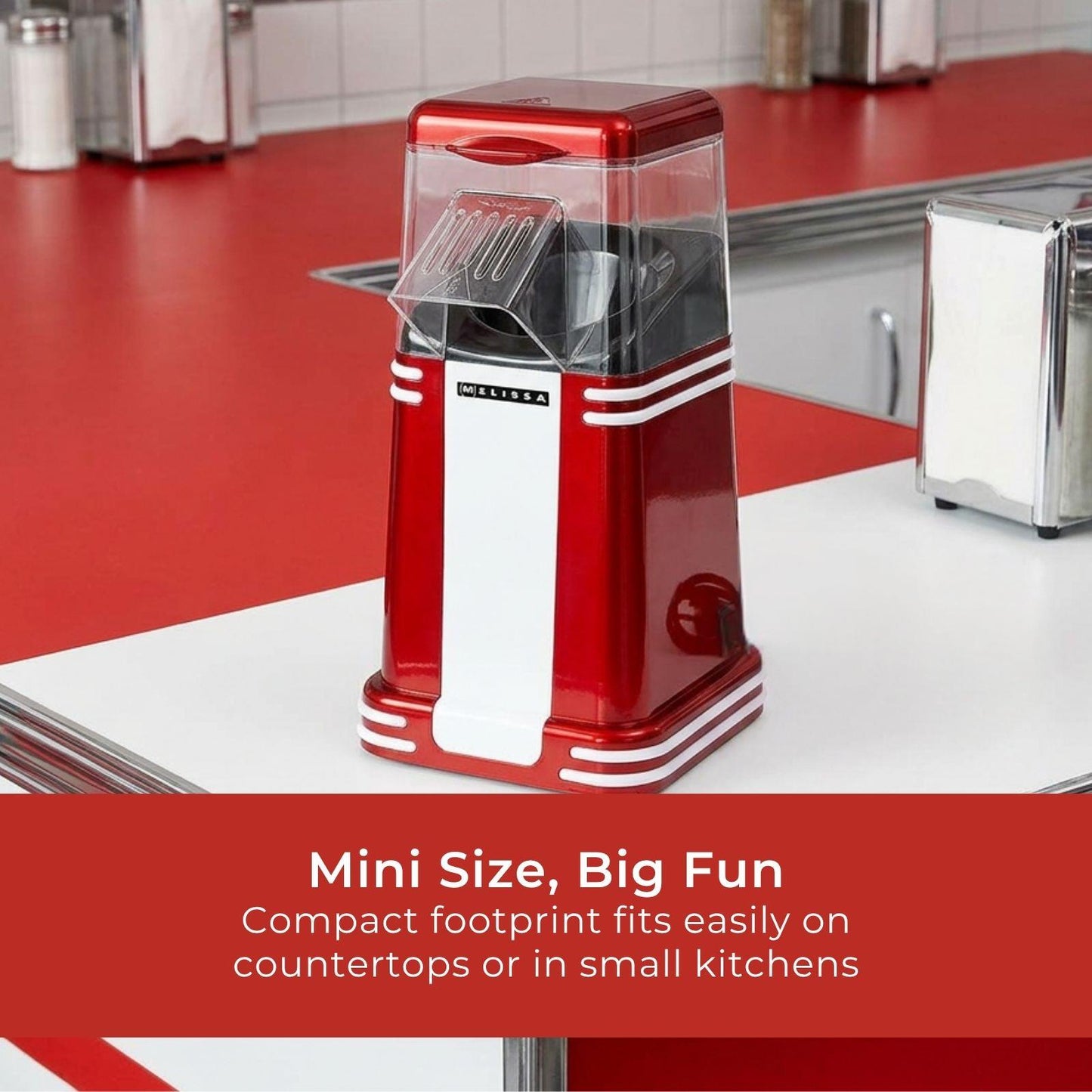 MELISSA Popcorn Maker | 60 g | 1200 W | 2–4 min | Hot Air | Red/White