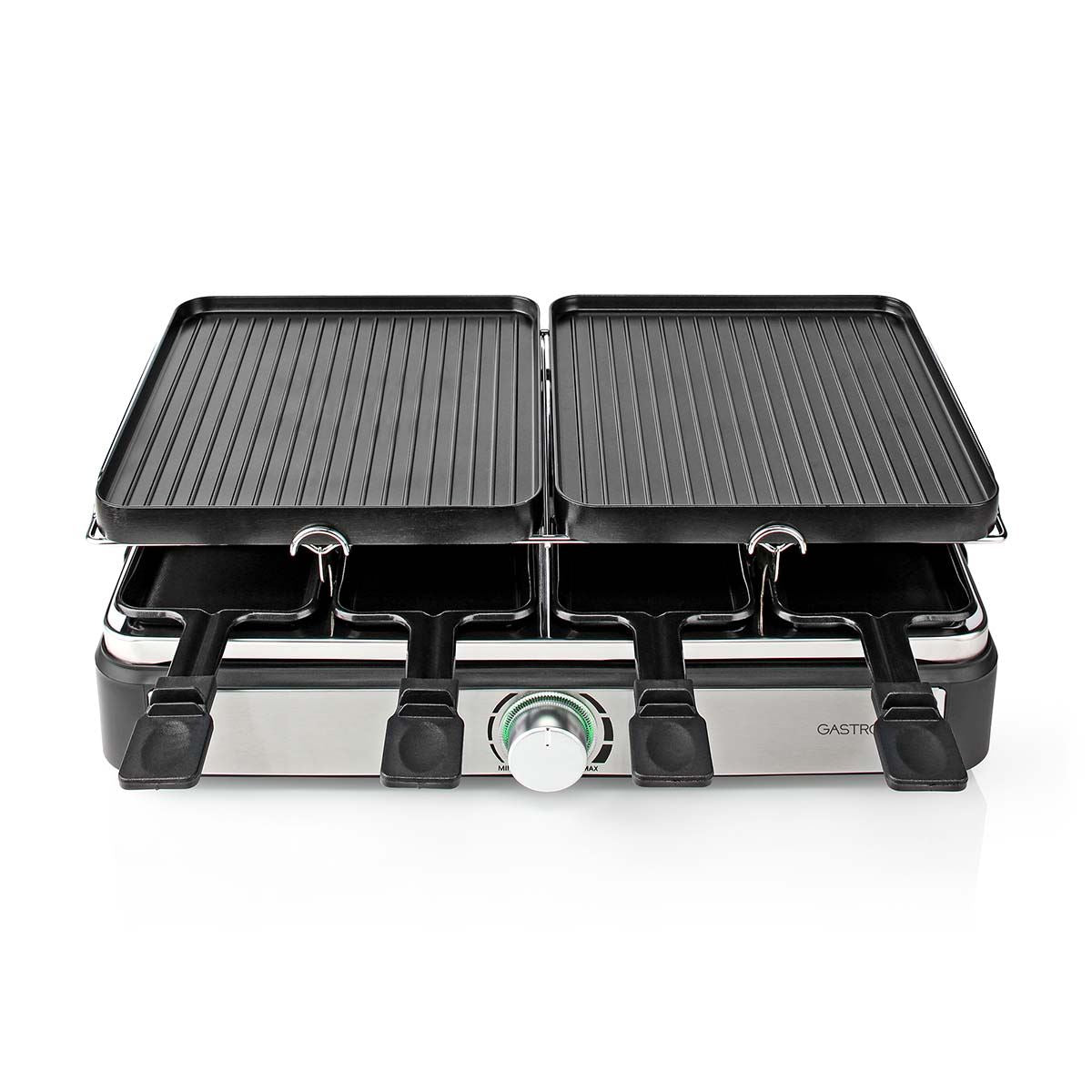 Gastronoma 18300101 | Raclette/Gourmet/Stone Grill Set | 8 Persons | 1400 W | 2 Reversible Grill Plates | Non-stick coating | Stone Plate | Black / Stainless Steel