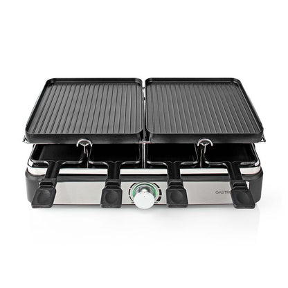 Gastronoma 18300101 | Raclette/Gourmet/Stone Grill Set | 8 Persons | 1400 W | 2 Reversible Grill Plates | Non-stick coating | Stone Plate | Black / Stainless Steel
