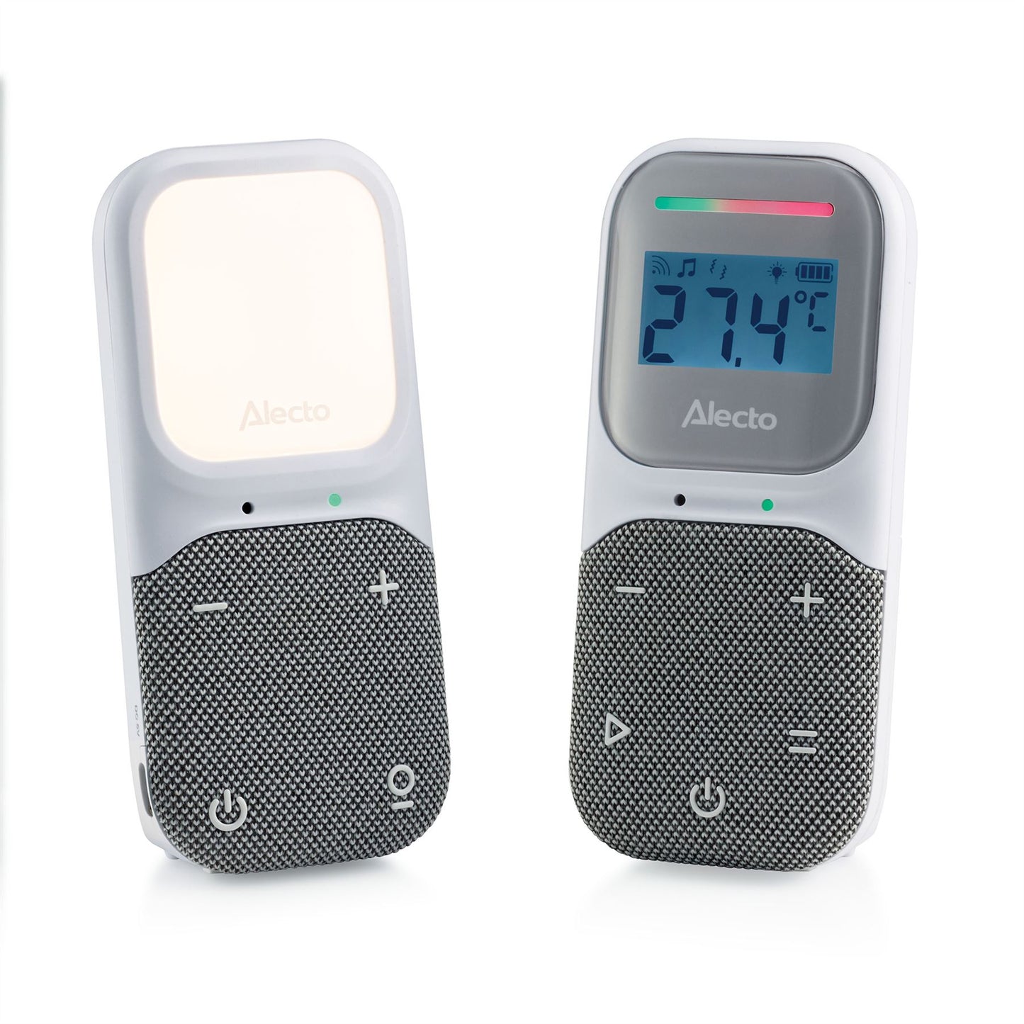 Alecto DBX140 | Modern Full Eco Audio baby monitor with crystal-clear DECT sound quality, display and night light White / Grey
