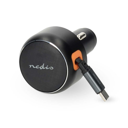Nedis Car Charger | 30 W | 2.4 / 3.0 A | Number of outputs: 1 | USB-C™ Retractable Cable | 0.70 m | Automatic Voltage Selection