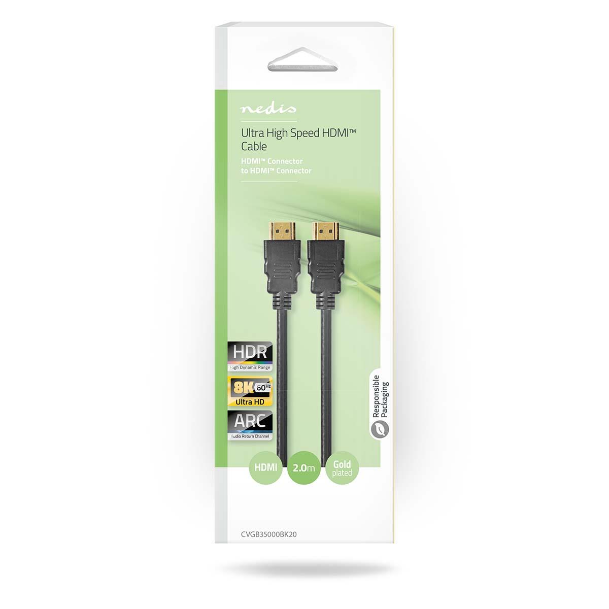 Nedis Ultra High Speed HDMI™ Cable | HDMI™ Connector | HDMI™ Connector | 8K@60Hz | 48 Gbps | 2.00 m | Round | 6.5 mm | Black | Box