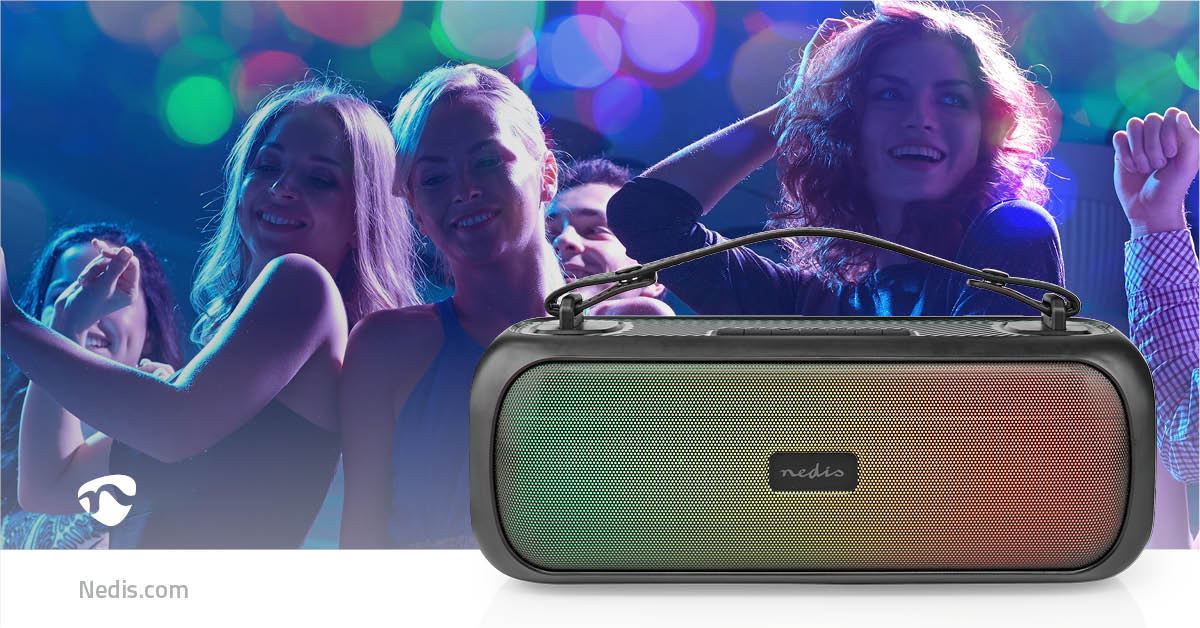 Nedis Bluetooth® Party Boombox | 4.5 hrs | 2.0 | 45 W | Media playback: AUX / USB | IPX5 | Linkable | Carrying handle | Party lights | Black