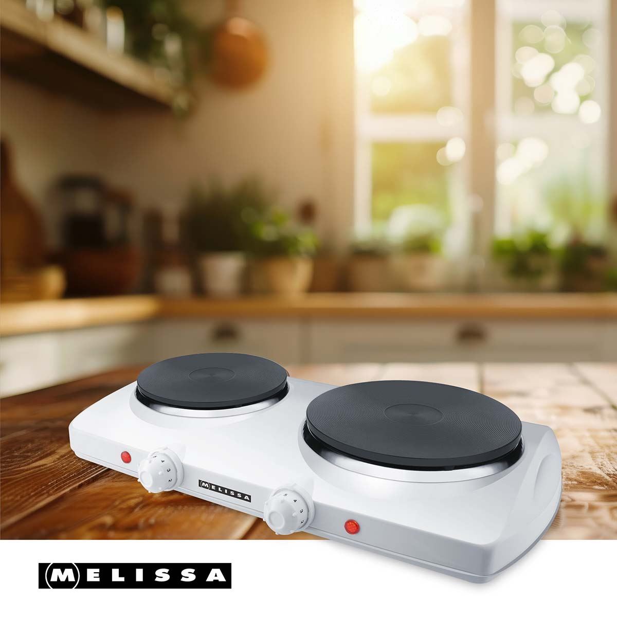 MELISSA Double Electric Hot Plate | 2300 W | Ø 18.5 + 15.5 cm | 5 Heat settings | Non-slip feet | White