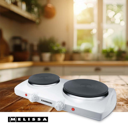 MELISSA Double Electric Hot Plate | 2300 W | Ø 18.5 + 15.5 cm | 5 Heat settings | Non-slip feet | White