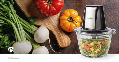 Nedis Food Chopper | 500 W | 1 l | Glass | 1-Speed Setting | Black / Silver