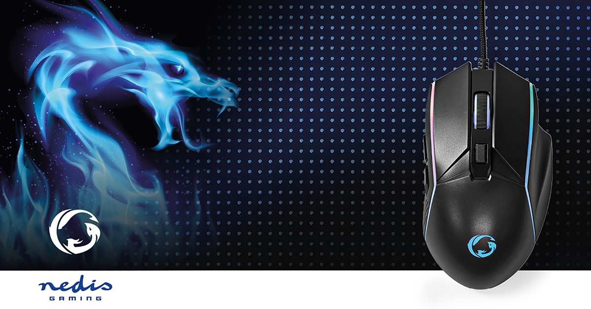 Nedis Gaming Mouse | Wired | 800 / 1200 / 2400 / 3200 / 4800 / 7200 dpi | Adjustable DPI | Number of buttons: 6 | Right-Handed | 1.50 m | LED