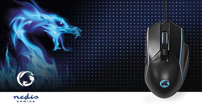 Nedis Gaming Mouse | Wired | 800 / 1200 / 2400 / 3200 / 4800 / 7200 dpi | Adjustable DPI | Number of buttons: 6 | Right-Handed | 1.50 m | LED