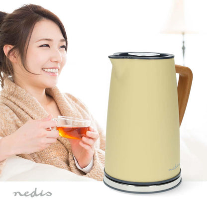 Nedis Electric Kettle | 1.7 l | Soft-Touch | Yellow | Rotatable 360 degrees | Concealed heating element | Strix® controller | Boil-dry protection