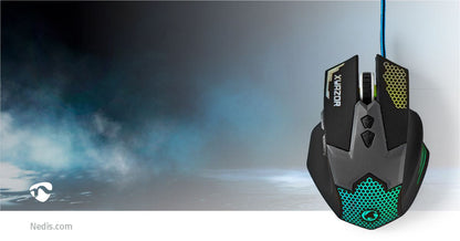 Nedis Gaming Mouse | Wired | 800 / 1200 / 1600 / 2400 dpi | Adjustable DPI | Number of buttons: 7 | Right-Handed | 1.50 m | LED