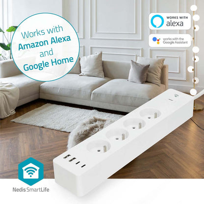 Nedis SmartLife Power Strip | Wi-Fi | 2x USB-A / 2x USB-C™ / 4x plug with earth contact (CEE 7/5) | 16 A | 3680 W | 2.00 m | 0 - 55 °C | Android™ / IOS | White