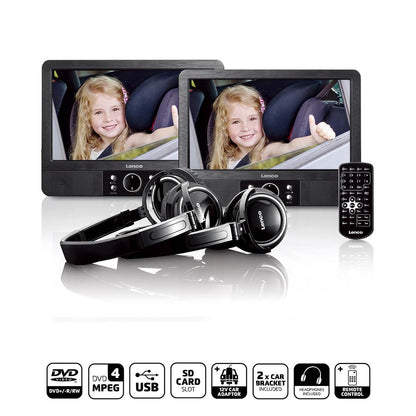Lenco MES-415 | 9 inch DVD dual screen with brackets and headphone Black